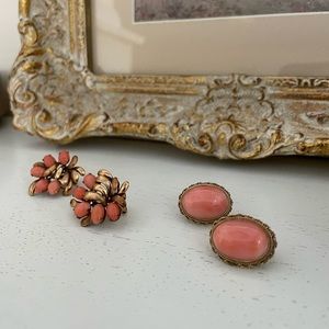 Gold and coral earrings, two pairs